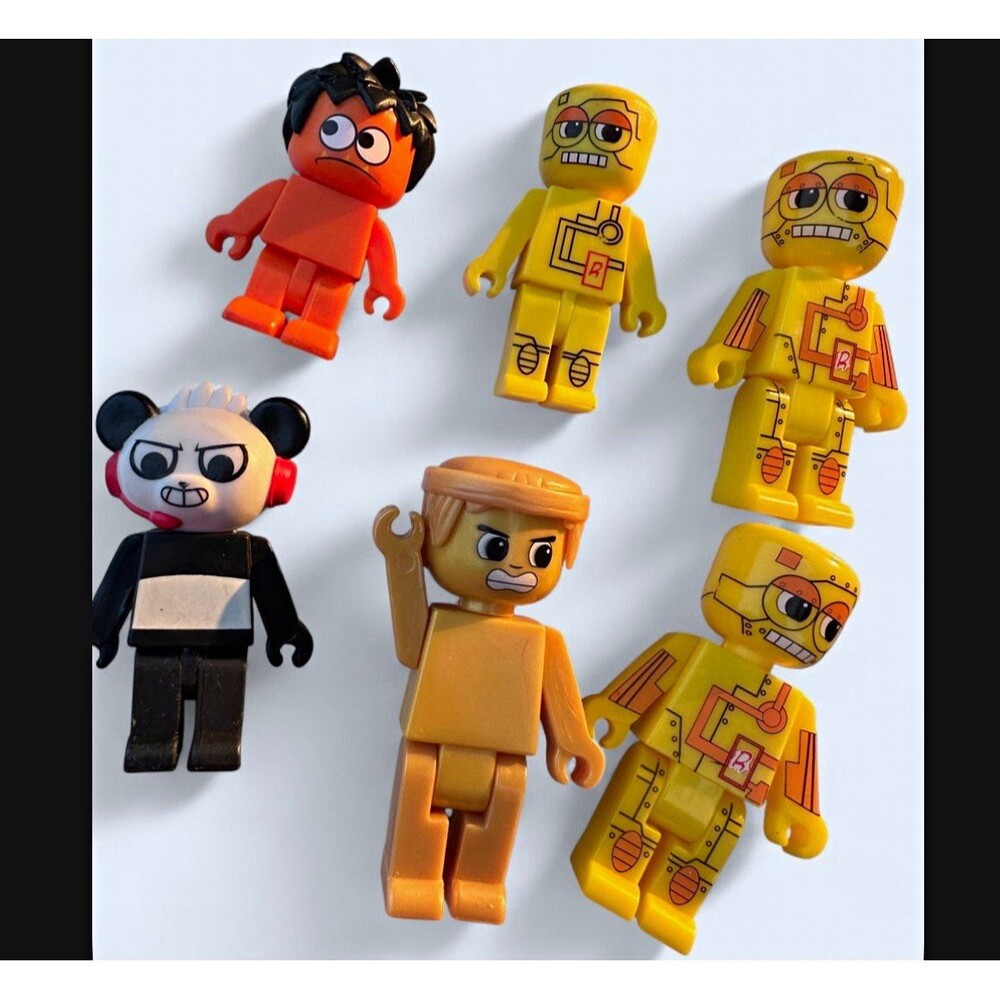 Assorted Block Style Character Figures Lot of 6 Robot Panda Mini Figures